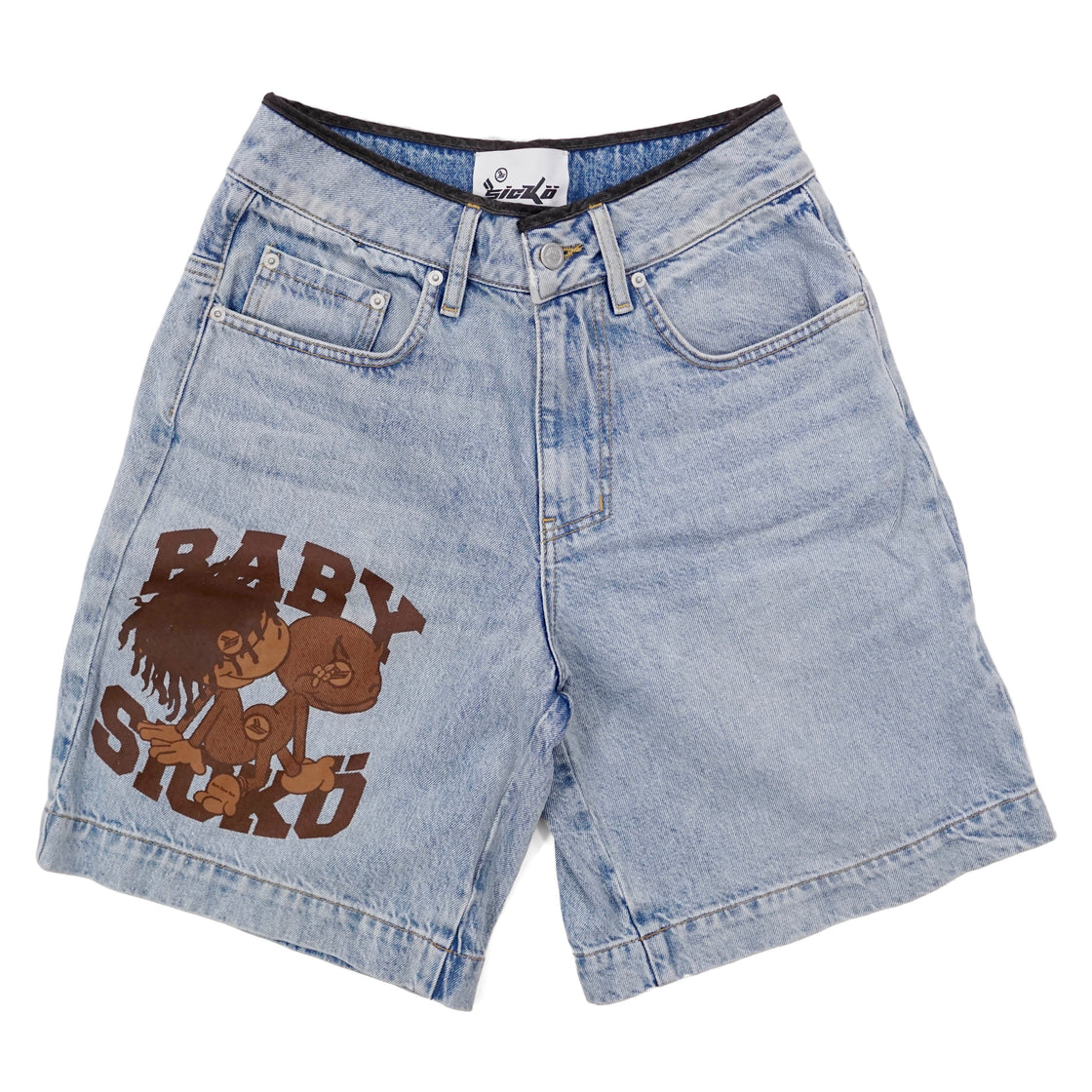 Baby Sicko Denim Shorts - light indigo / brown